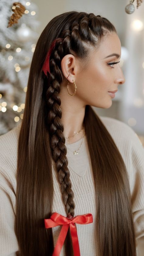 Loose-Braided-Ponytail With-Metallic-Ribbon