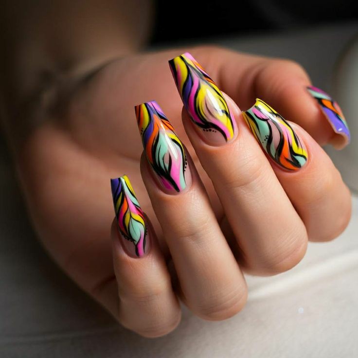 Abstract -Neon- Swirls-baddie-nail-idea