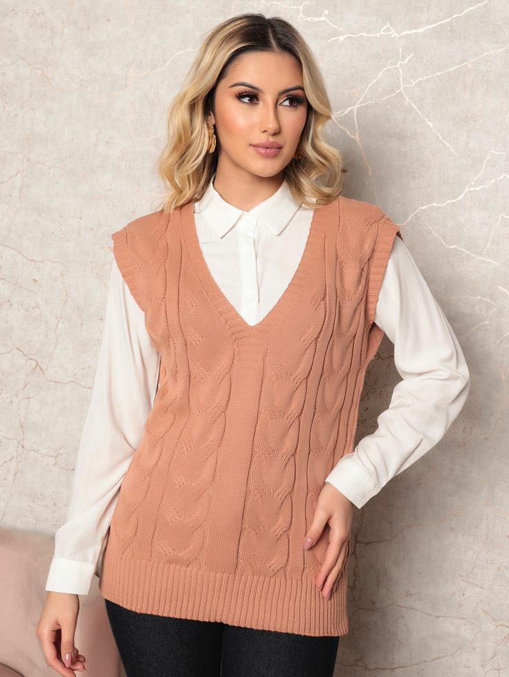 Knitted -Vest- Layered- Over- a- Cotton -Dress -Shirt