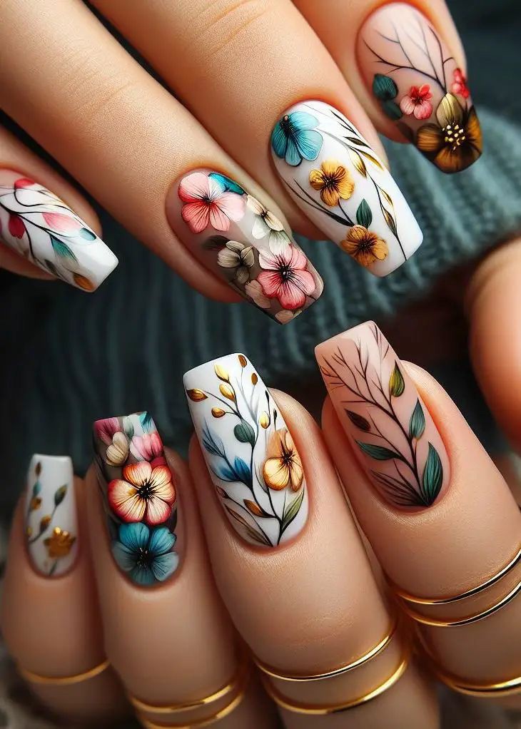 Abstract- Floral- Art-Summer-Nail-Designs
