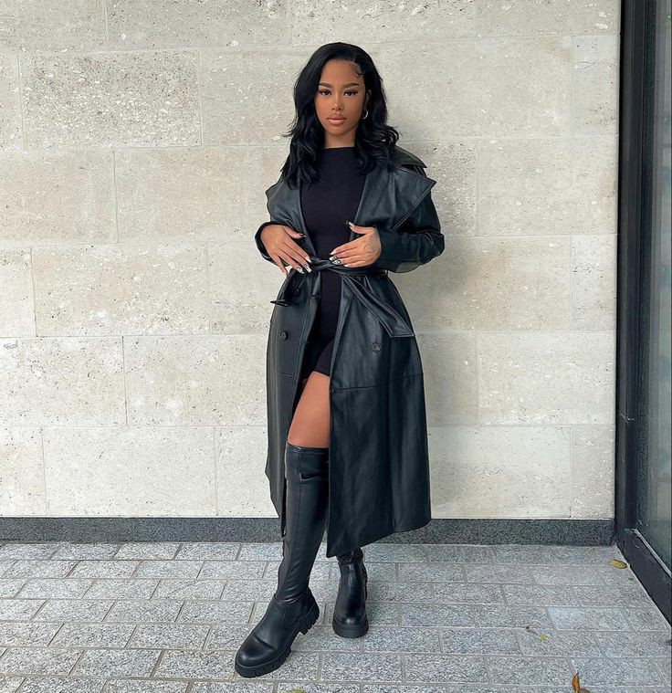 Belted- Trench -Coat -Styled -with- Knee-High Boots