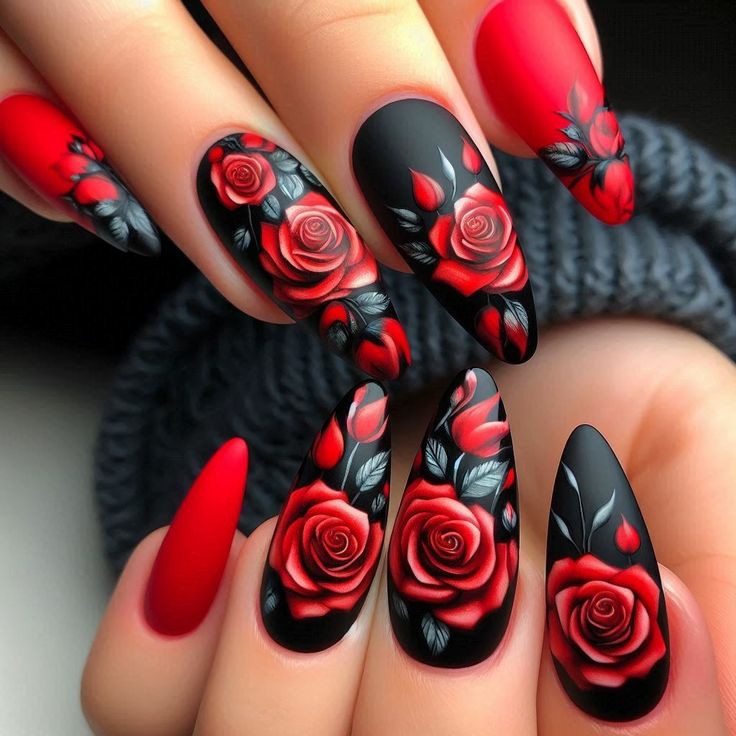 Bold -Red -Roses-Nail