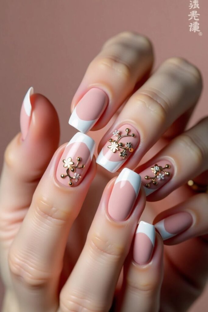 Floral- French -Tips-Nails
