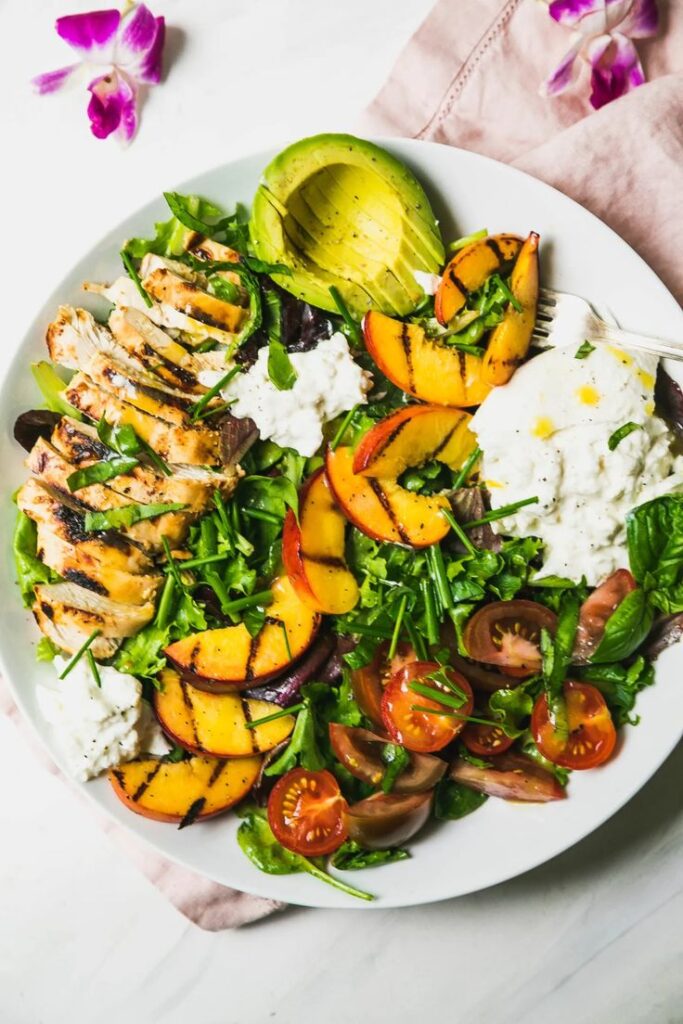 Grilled- Peach- &- Burrata-fresh-garden- Salad