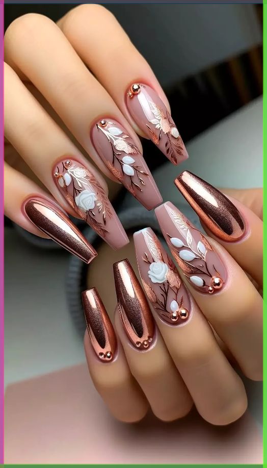 Metallic -Floral- Nails