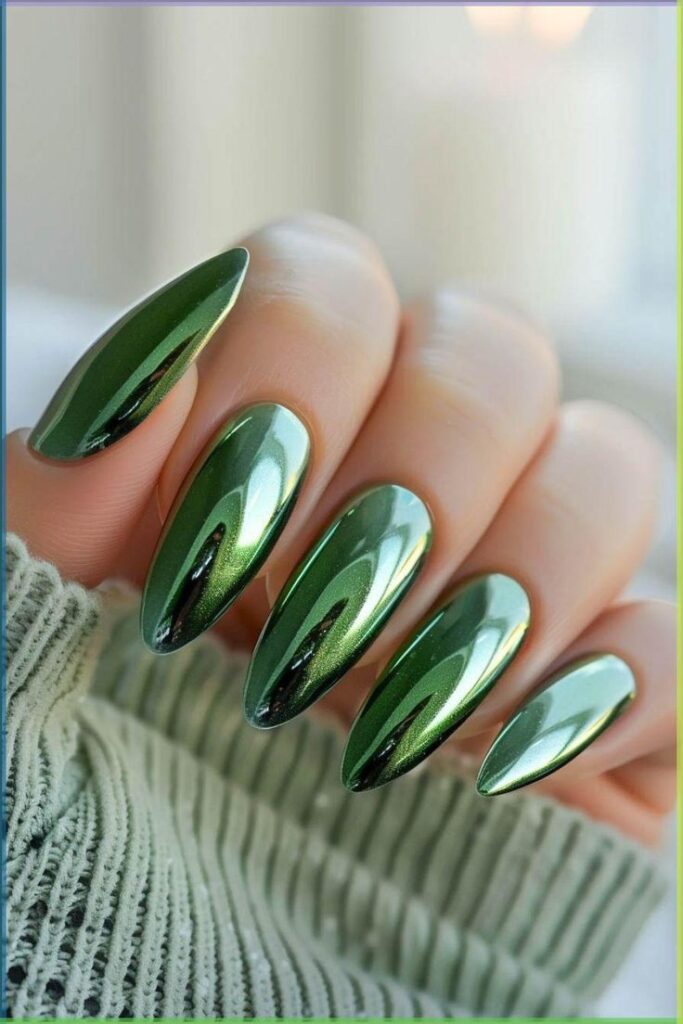 Metallic -Green -Chrome-Nail-Idea