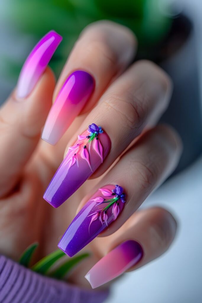 Pink -and- Purple- Floral- Swirls-Nail-Design