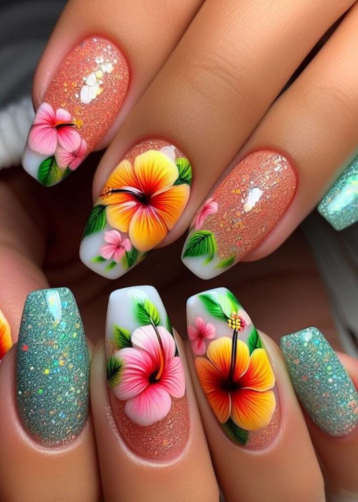 Tropical- Floral- Nail-Design 