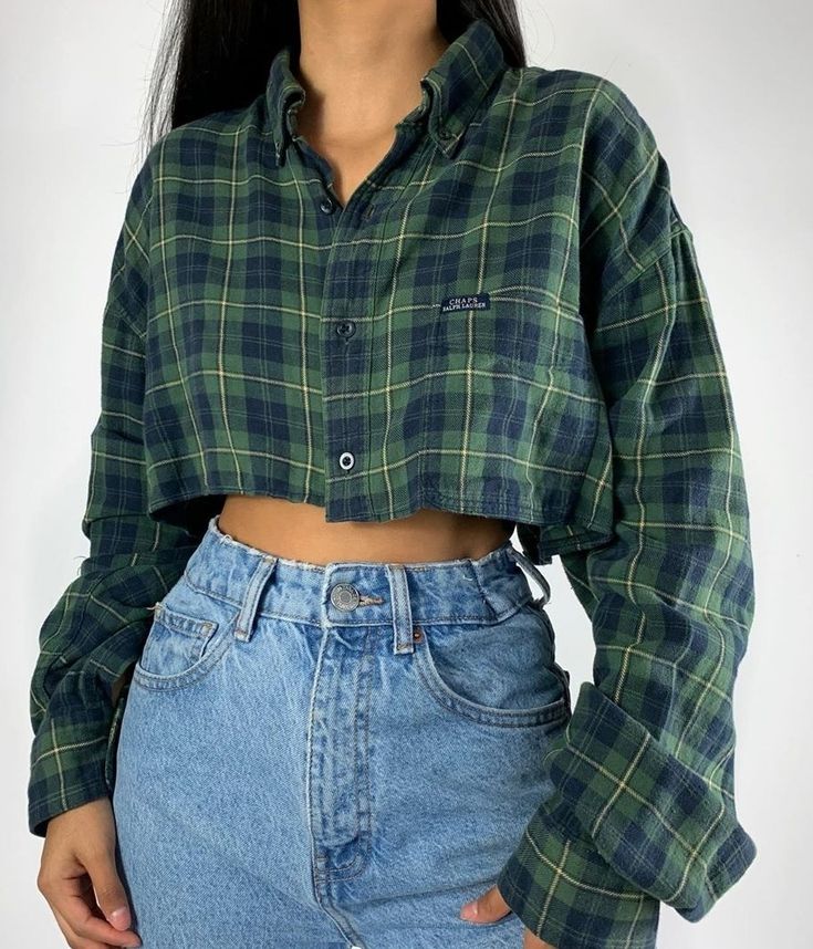 Plaid-Green-Shir- with-Denim-Shorts