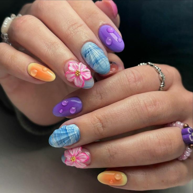 Water -Droplet- Flower Nails