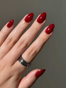 Glossy-Red-Almond-Nails