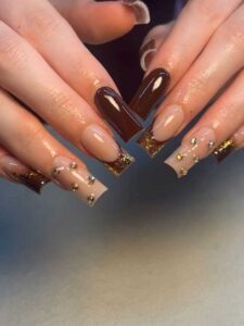 Brown-Glitter-Nails-with-3D-Gold-Frames.
