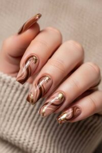 Brown-Nails-with-Gold-Foil-Waves