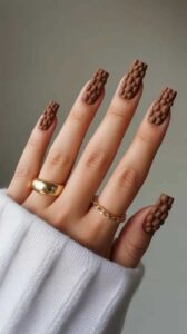 Matte-Chocolate-Nails-with-Gold-3D-Frames.
