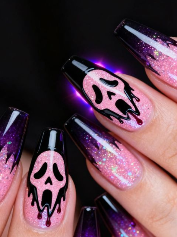 Black-Chrome-and-Pink-Scream-Nails