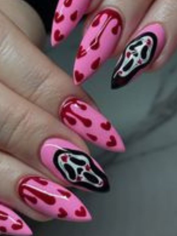 Black-Pink-and-Blood-Drip-Scream-Nails