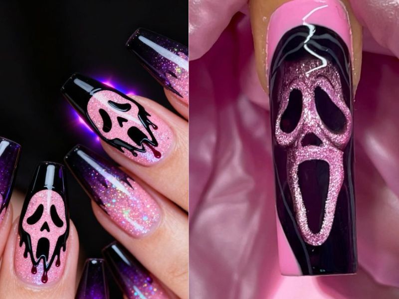 Black-and-Pink-Scream-Nails-Art-to-Try-on-This-Halloween