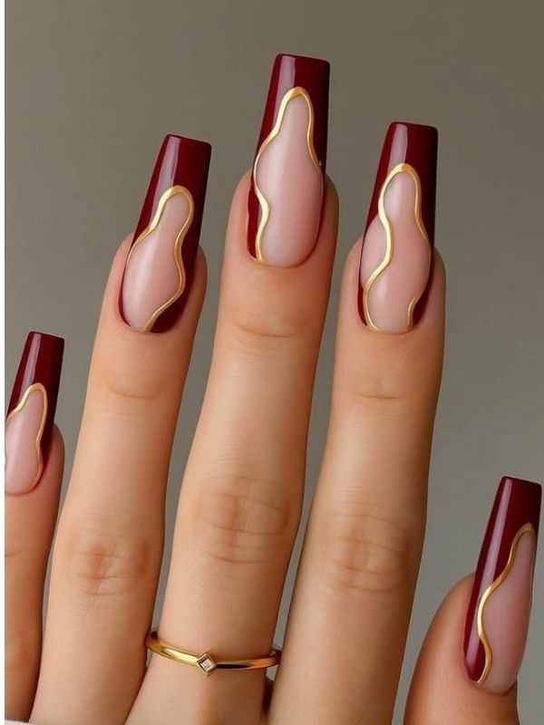 Burgundy-French-Tip-Long-Nails