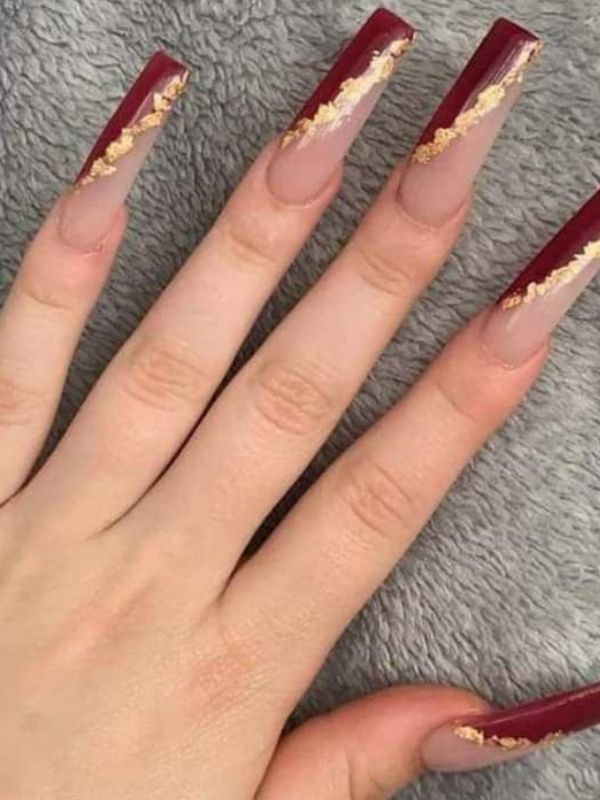 Burgundy-French-Tips-With-Gold-Accents