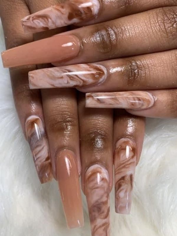 Caramel-Glossy-Long-Nails