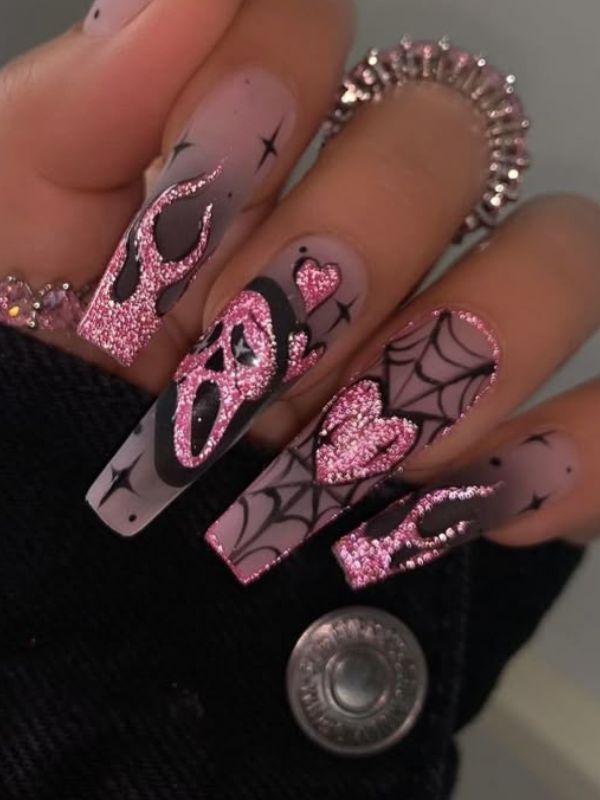 Classic-Black-and-Pink-Scream-Nails