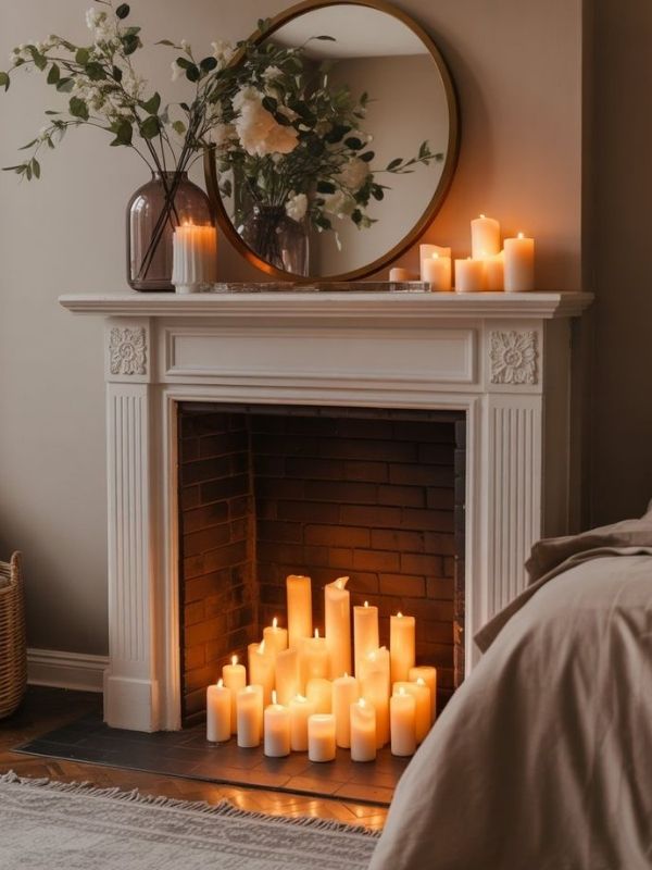 Cozy-Candle-Display-for-fireplace