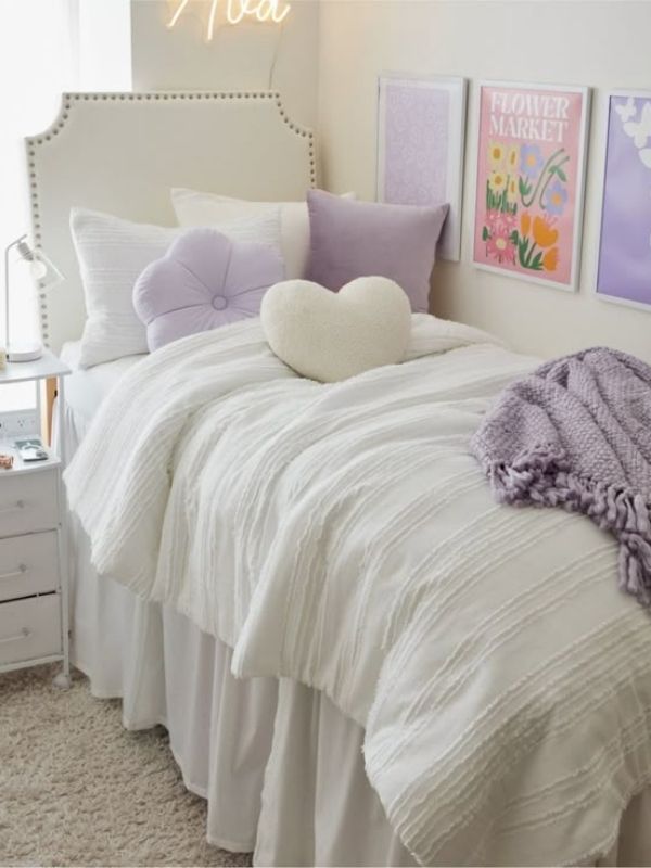 Lavender-and-White-dorm-room