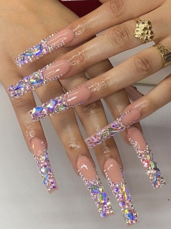 Long-French-Tips-With-Tiny-Rhinestones