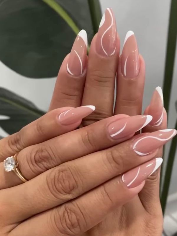 Nude-Acrylic-Nails-With-White-Details