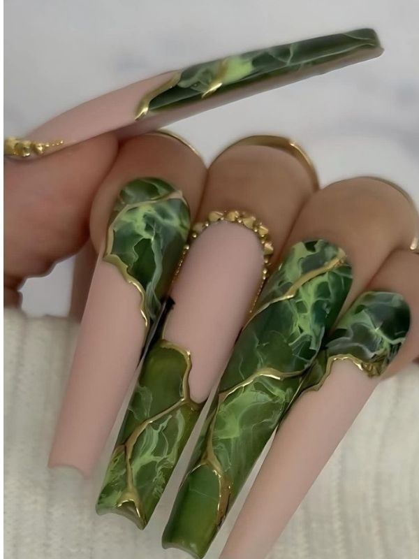 Olive-Green-Long-Nails.