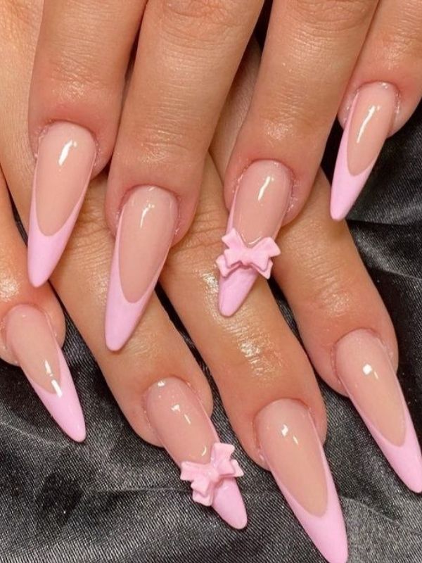 Pink-French-Tip-With-Tiny-Bows.