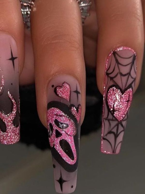 Pink-Glitter-Scream-Nails