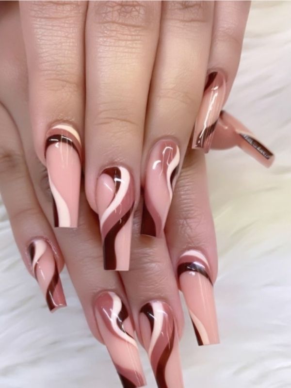 Pink-and-Brown-Swirl-Nails