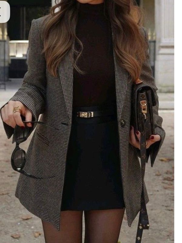 Plaid-Blazer-with-a-Black-Dress