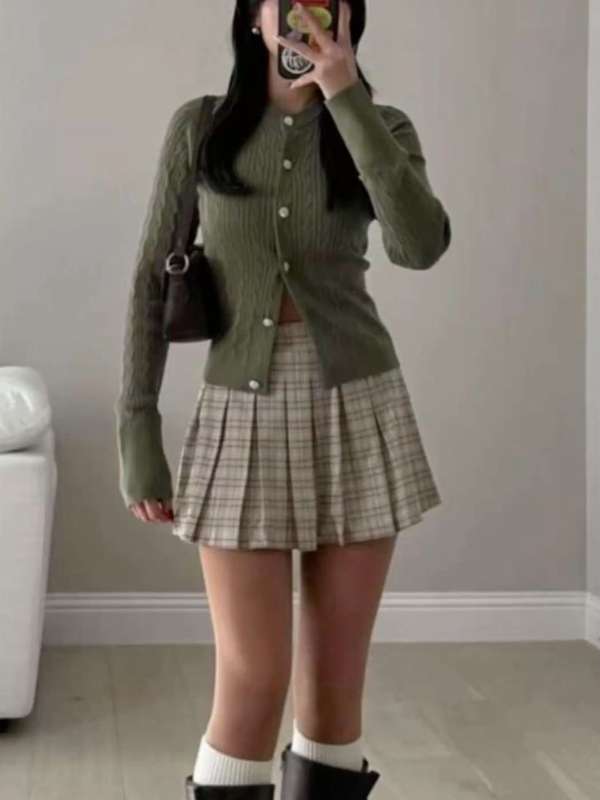 Pleated-Skirt-With-a-Cute-Cardigan