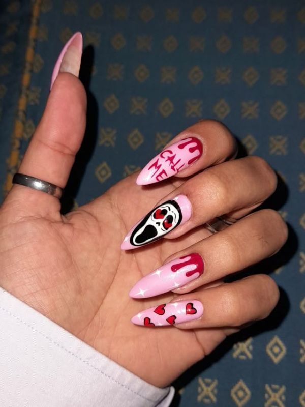 Spooky-Black-and-Pink-Scream-Nails-Art-to-Try-on-This-Halloween