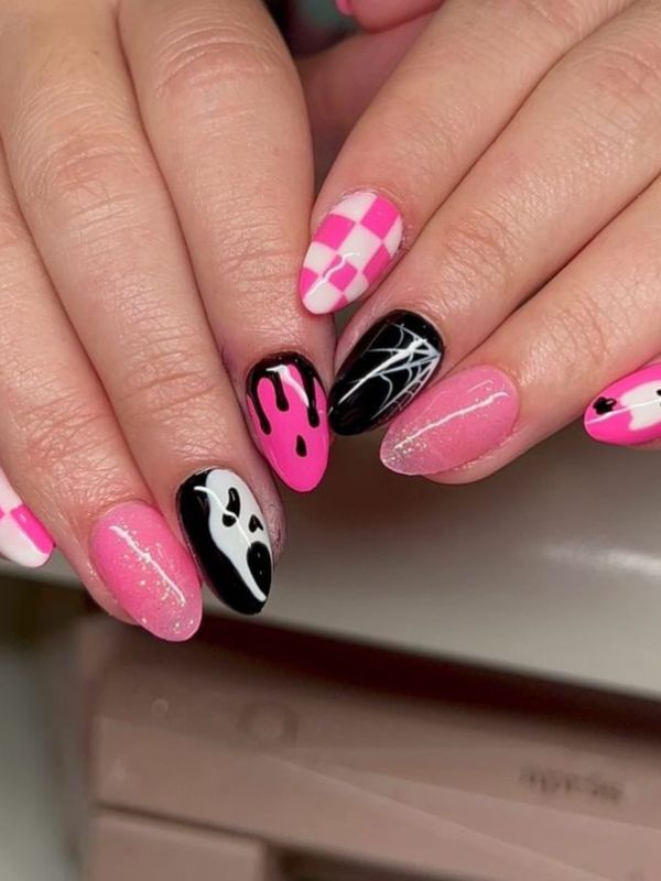 Spooky-Black-and-Pink-Scream-Nails-Art-to-Try-on-This-Halloween