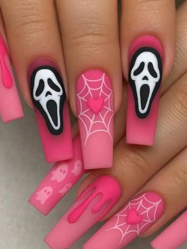 Spooky-Black-and-Pink-Scream-Nails-Art-to-Try-on-This-Halloween