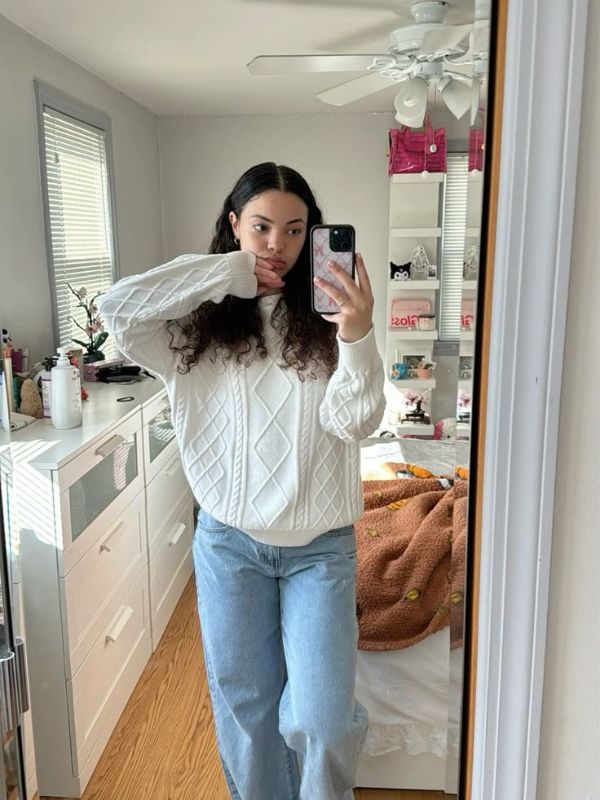 White-Cable-Knit-Sweater-with-Blue-Jeans