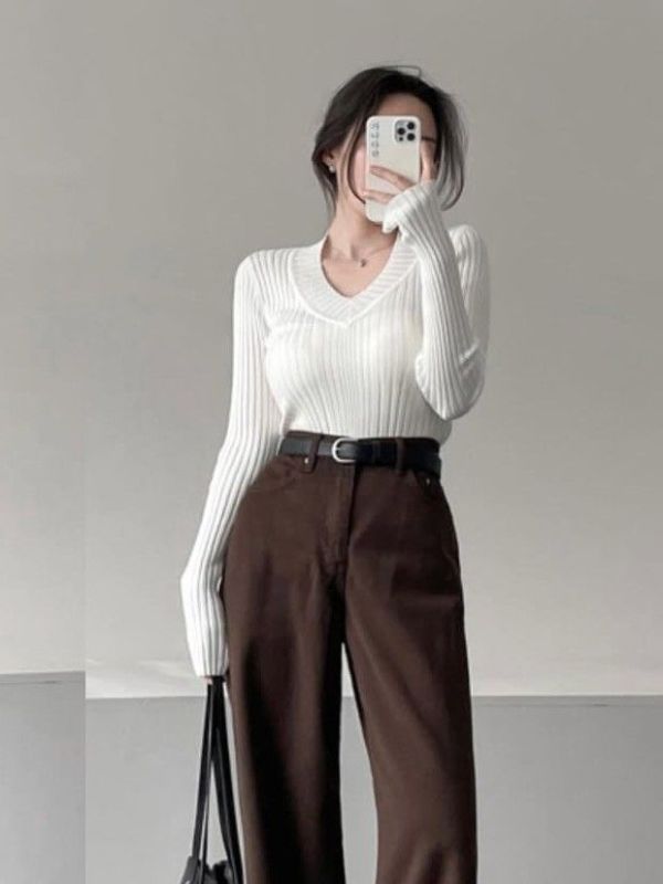 White-Sweater-with-Brown-Trousers.