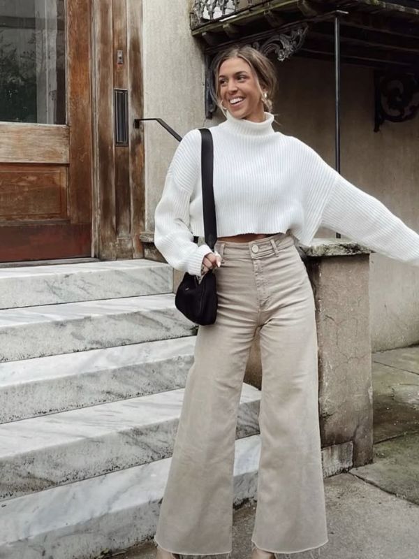 White-Sweater-with-Corduroy-Pants