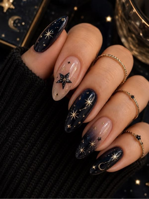 black-and-gold-astrology-nail-design. 