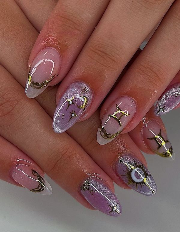 glittery-night-sky-nail-design. 