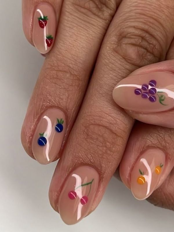 minimalist-nude-manicure-with-tiny-fruit-art.