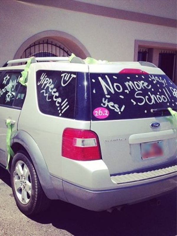25-unforgettable-senior-car-decorating-ideas-featuring-No-More-Homework-Theme.