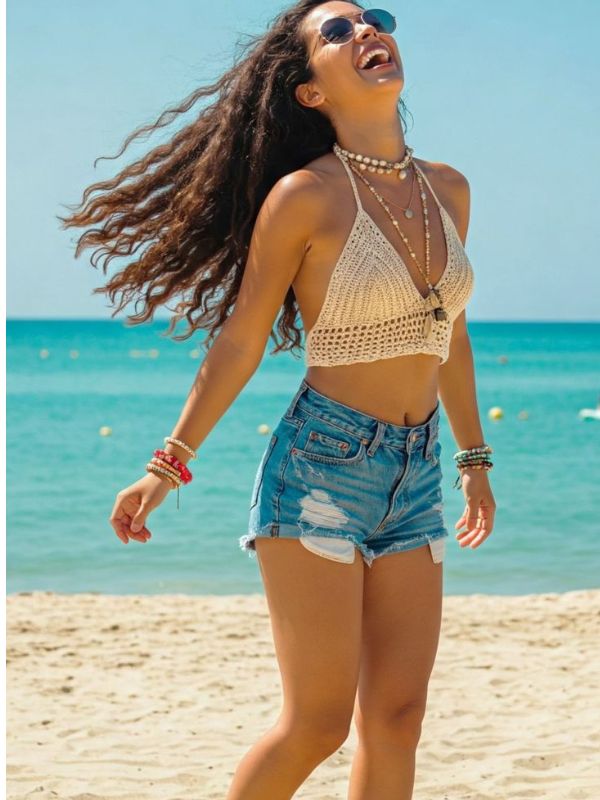Crochet-Top-With-Denim-Shorts