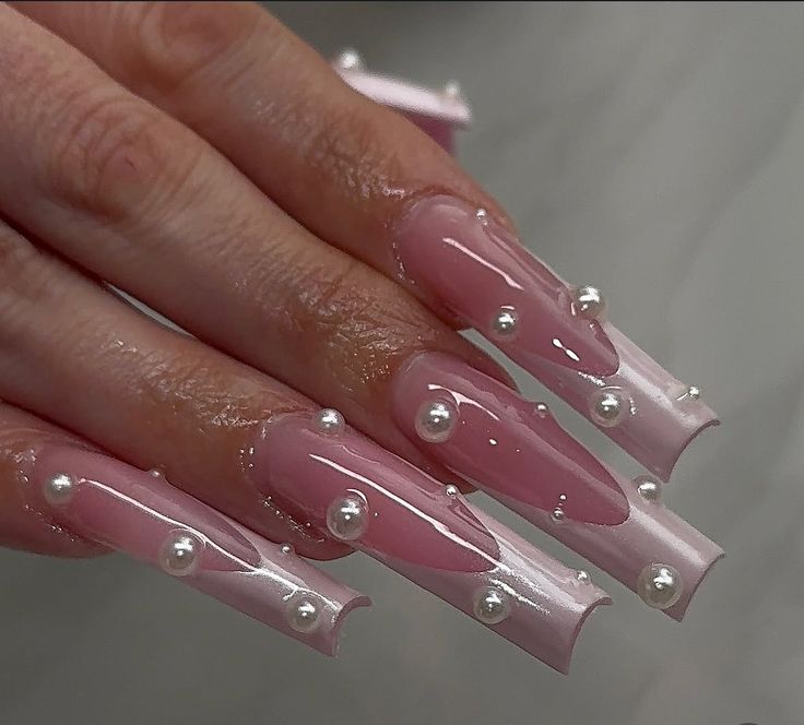 Long-Nude-Birthday-Nails-With-Pearls