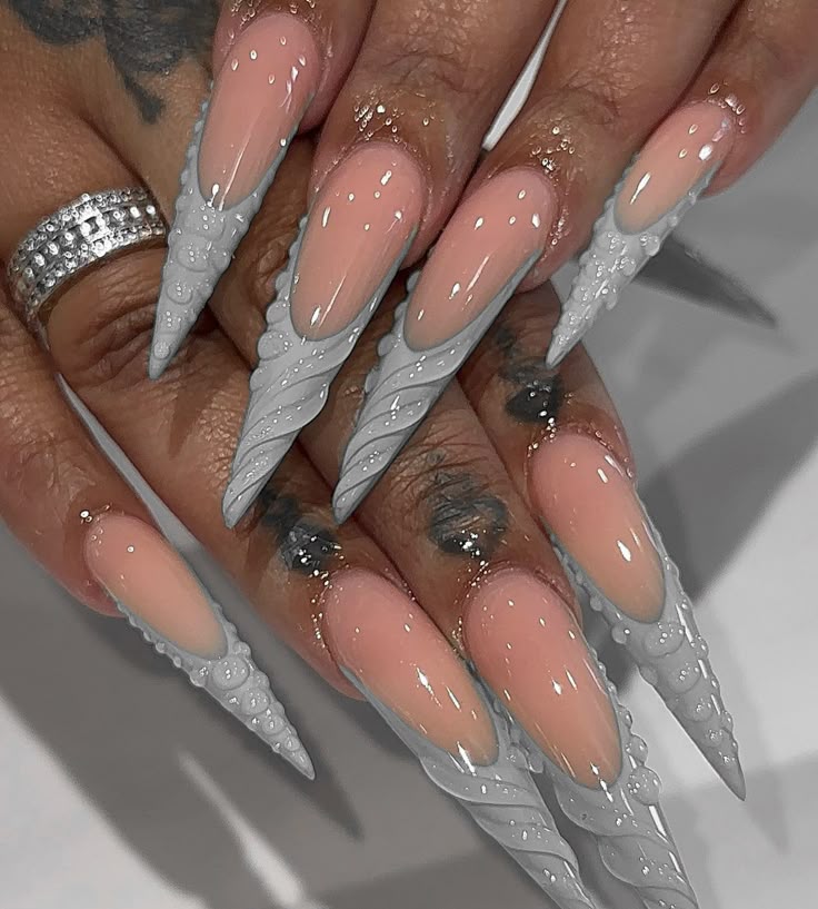 Nude-Baddie-Nails-With-Chrome-Tips