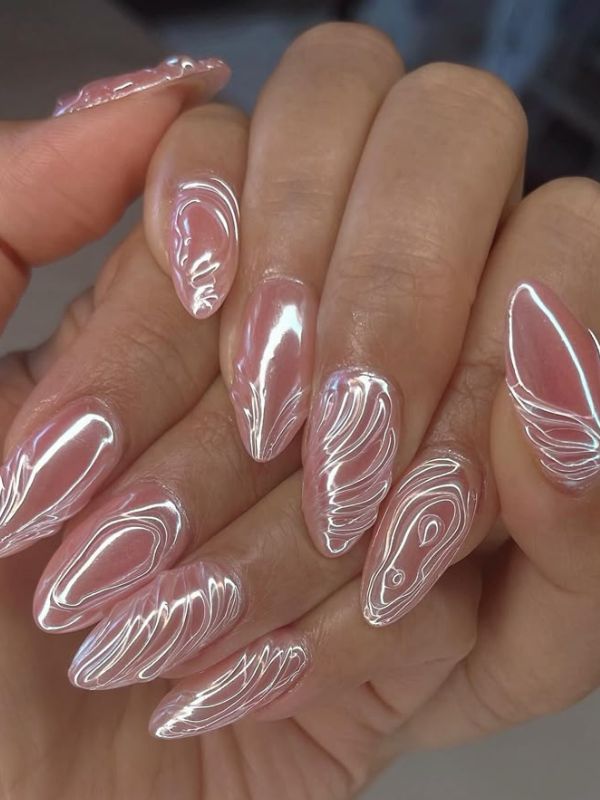 3D-Pink-and-Chrome-Nail-Art-