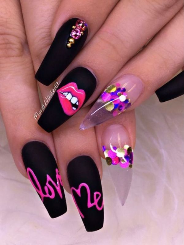 Black 3D Lip Nail Art